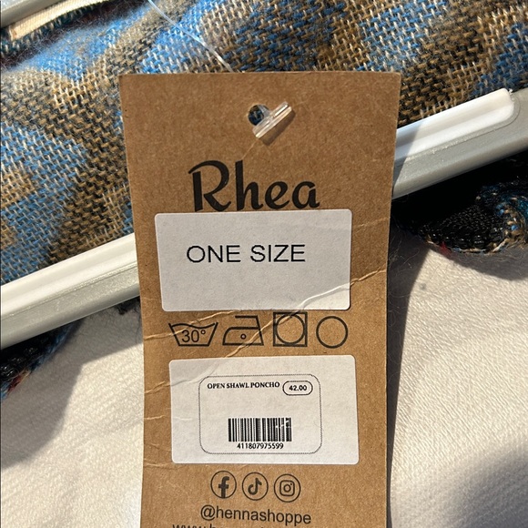 Rhea Boho Blue and Brown Shawl Poncho Fringe Zip Up with hood Oversized - Picture 2 of 6